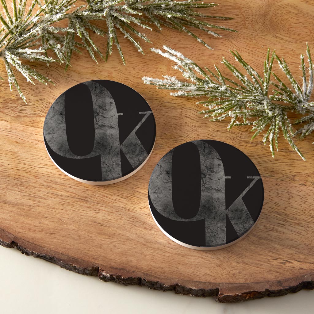 Minimalistic B&W Ardmore Ok Black Initials| Absorbent Car Coasters | Set of 2 | Min 4