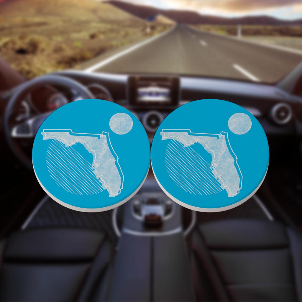 Bright Modern Geometric On Blue Florida | Absorbent Car Coasters | Set of 2 | Min 4