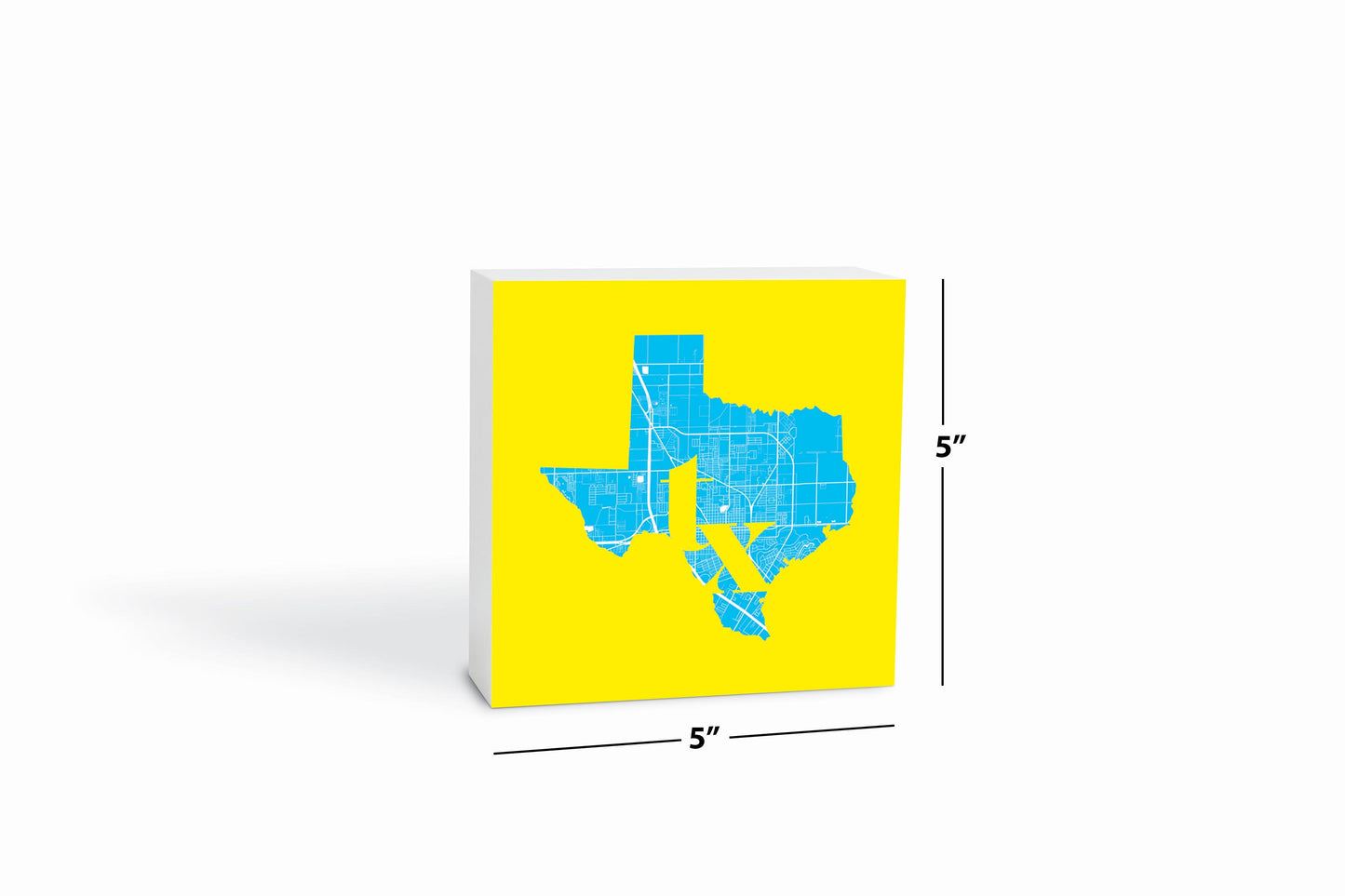 Bright Modern Abbreviated State Yellow Texas Harlingen | Wood Block | Eaches | Min 4