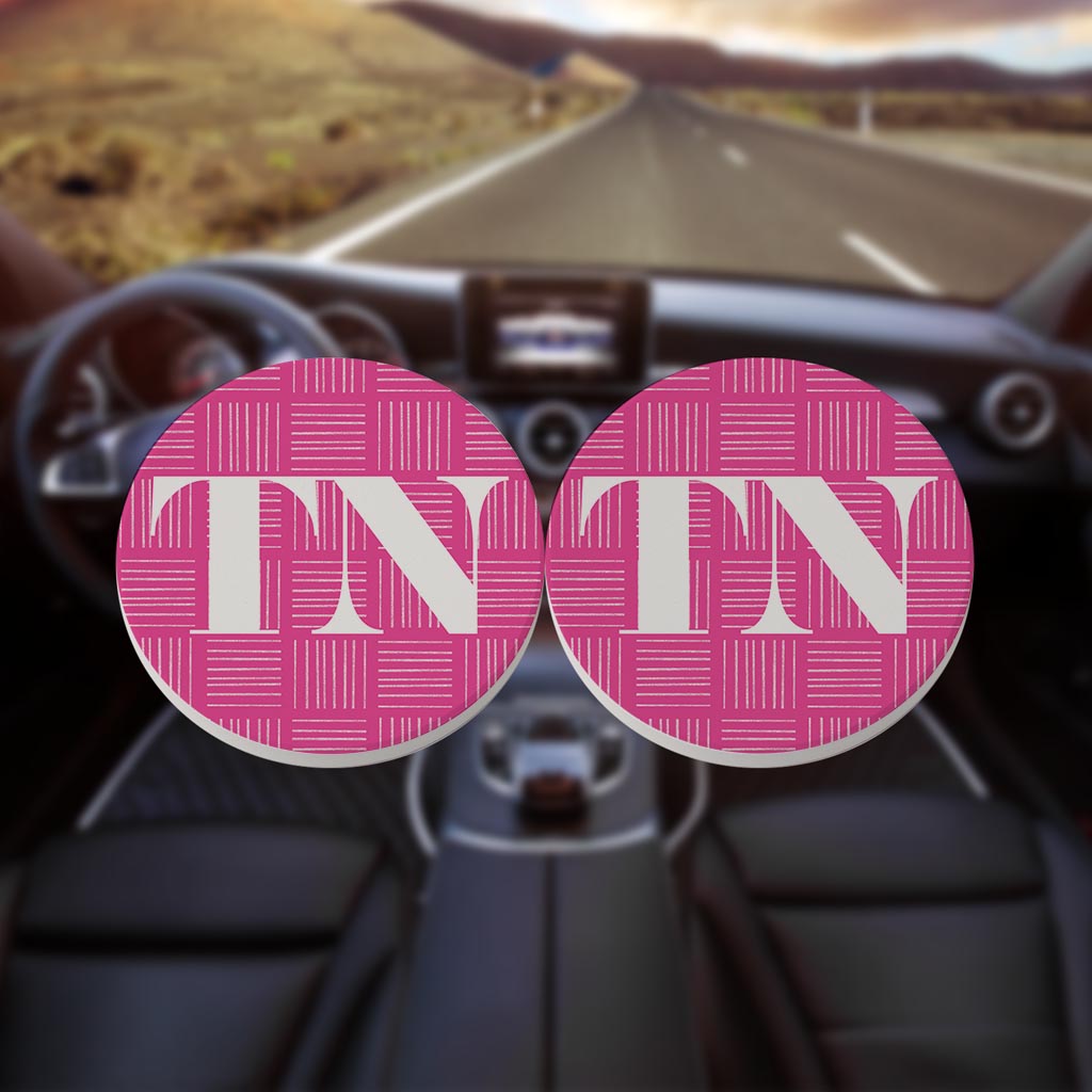Bright Modern Abbreviated On Pink Tennessee | Absorbent Car Coasters | Set of 2 | Min 4