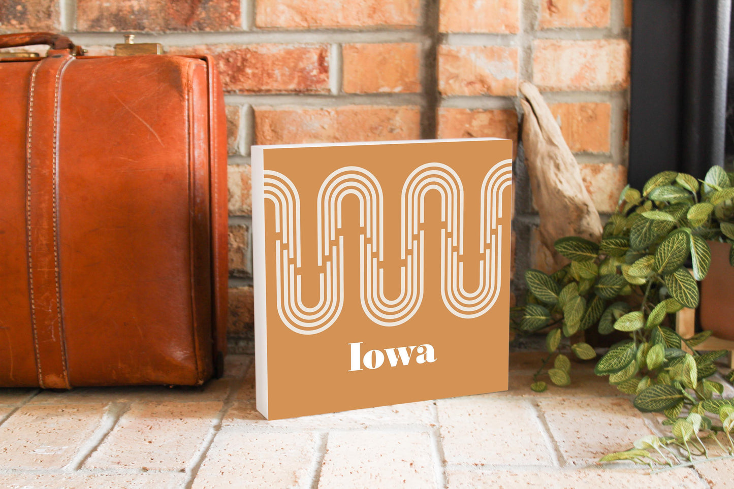 Vintage Groove Yellow Wave Lines Iowa | Wood Block | Eaches | Min 2