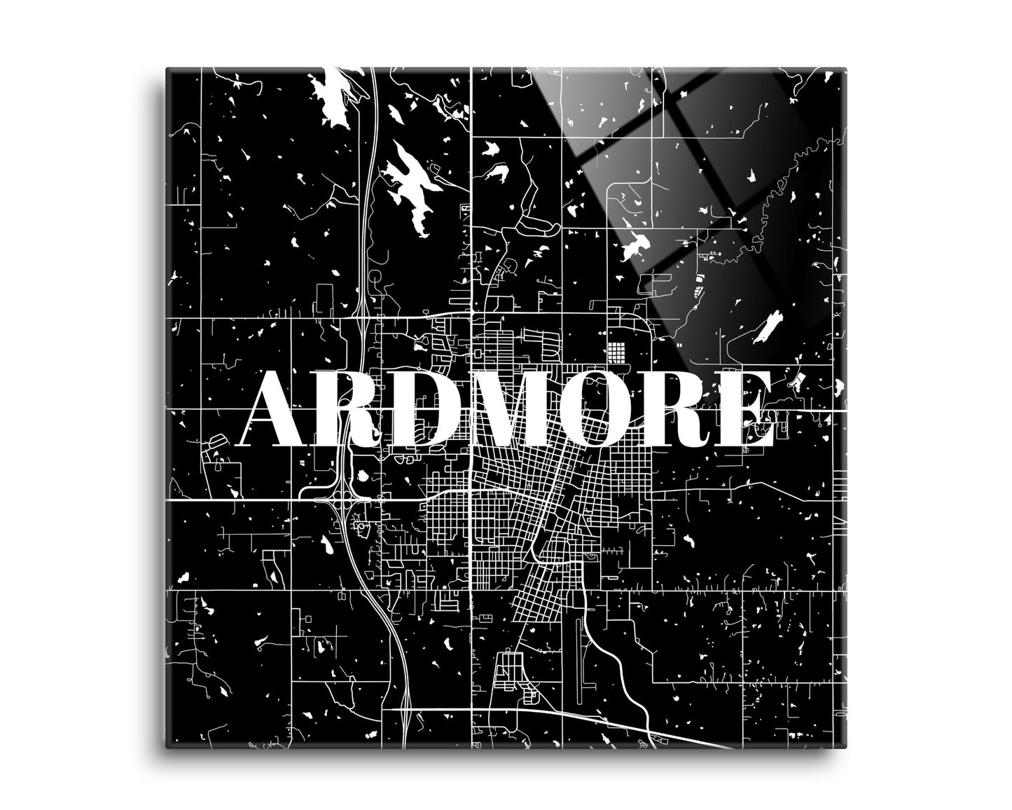Minimalistic B&W Ardmore Ok Map | Hi-Def Glass Art | Eaches | Min 2