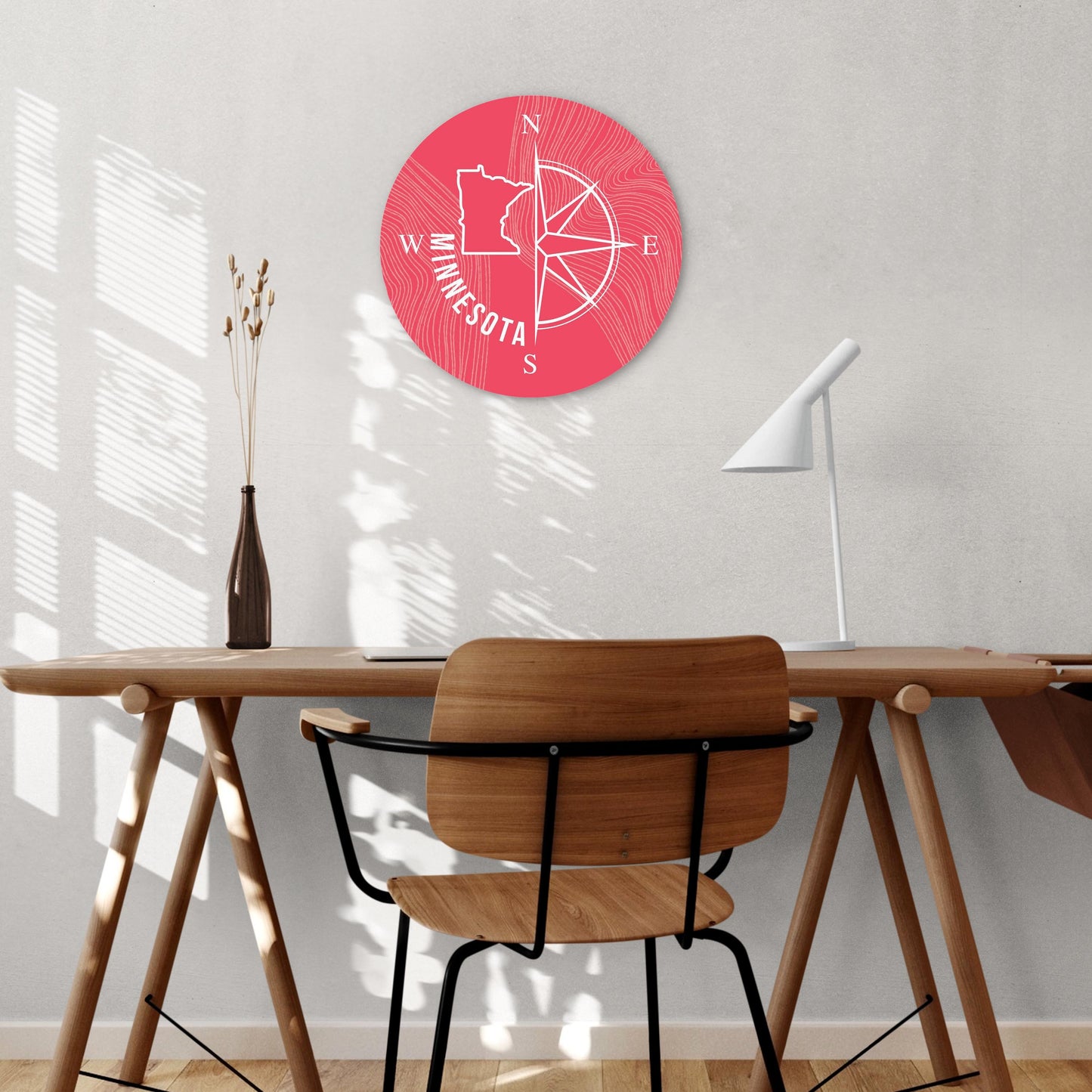 Boho Color Compass State On Pink Minnesota | Wood Sign | Eaches | Min 1