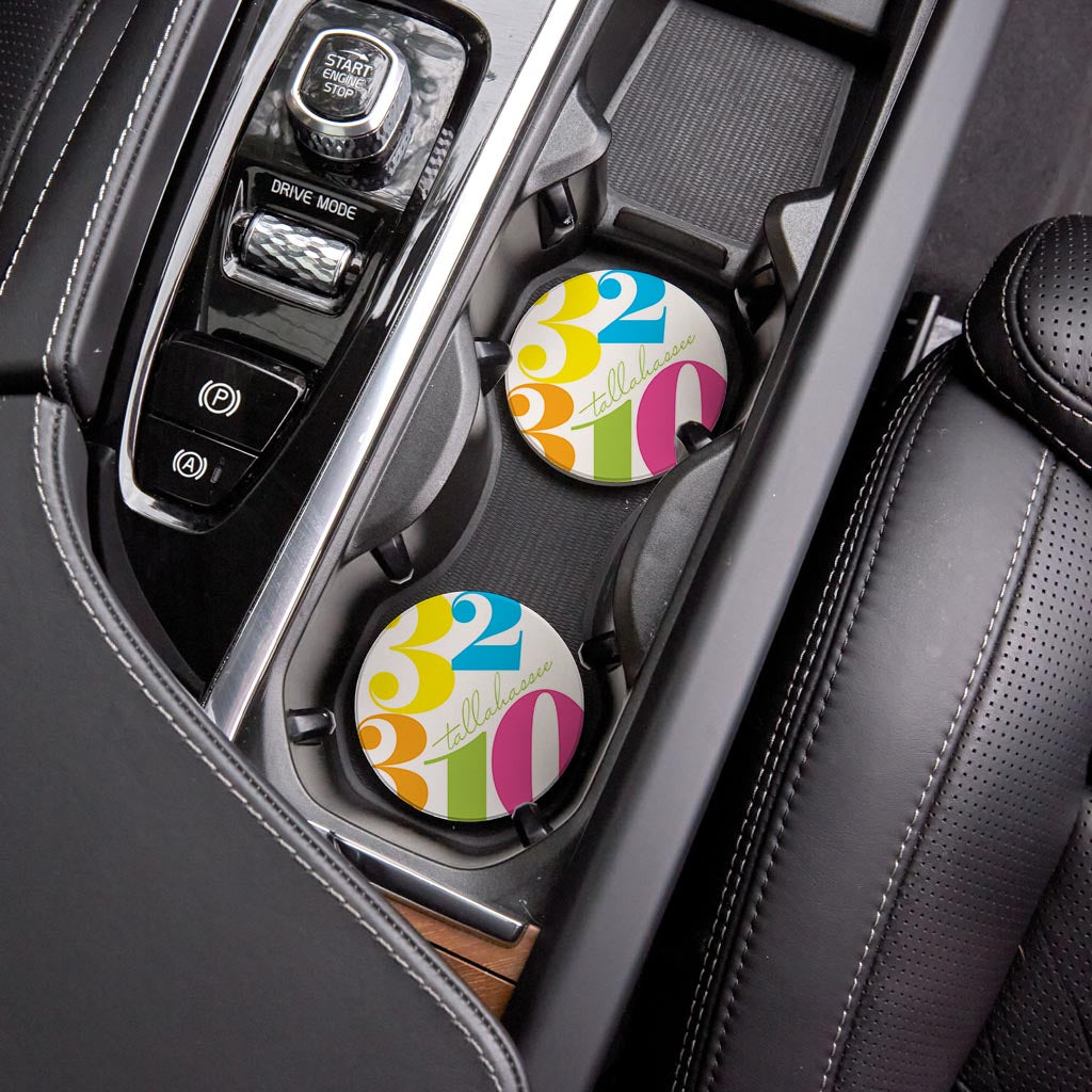 Bright Modern Color Block City Zip Florida Tallahassee | Absorbent Car Coasters | Set of 2 | Min 4