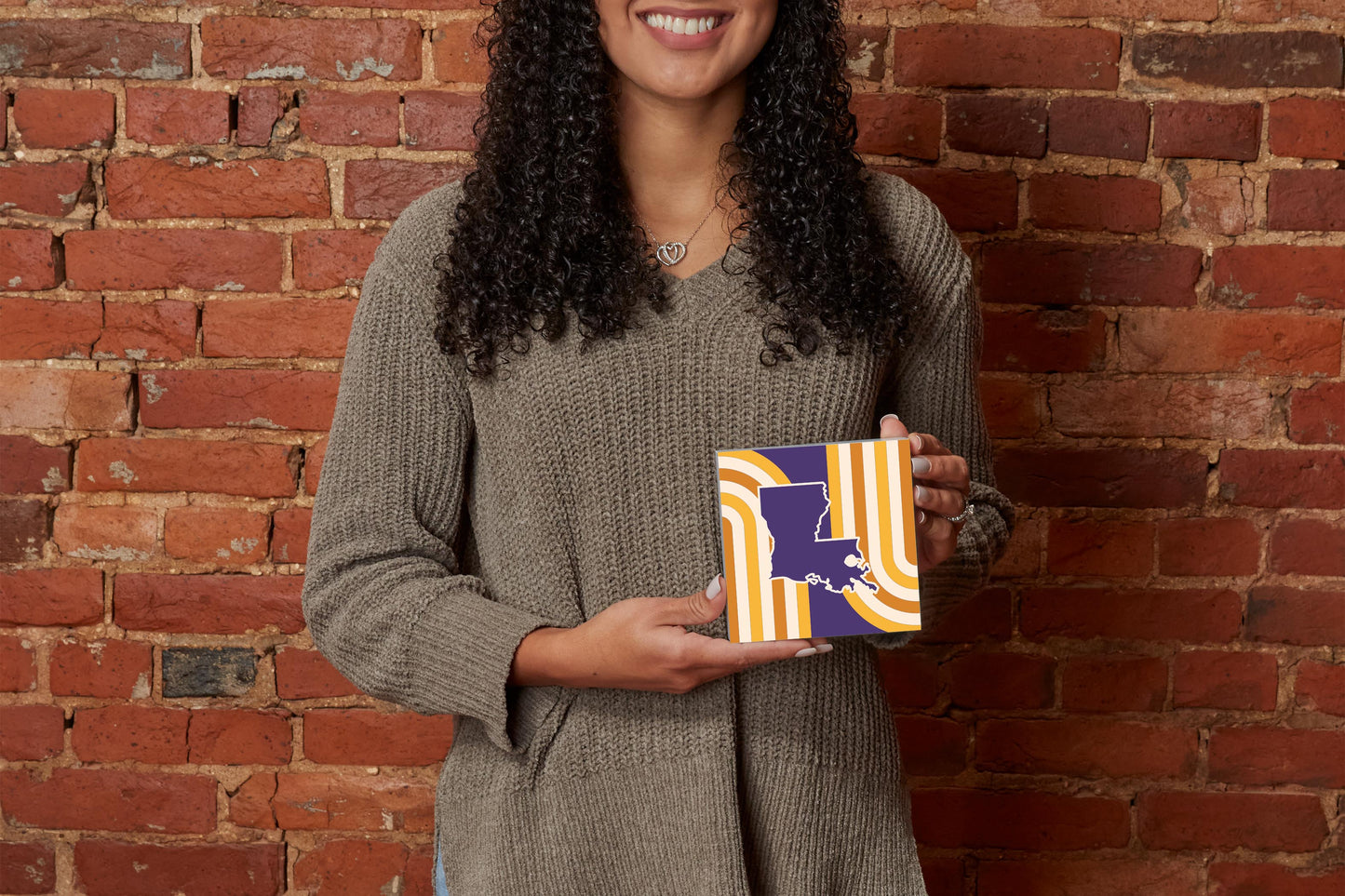 Purple Gold Louisiana Retro State Shape | Wood Block | Eaches | Min 4