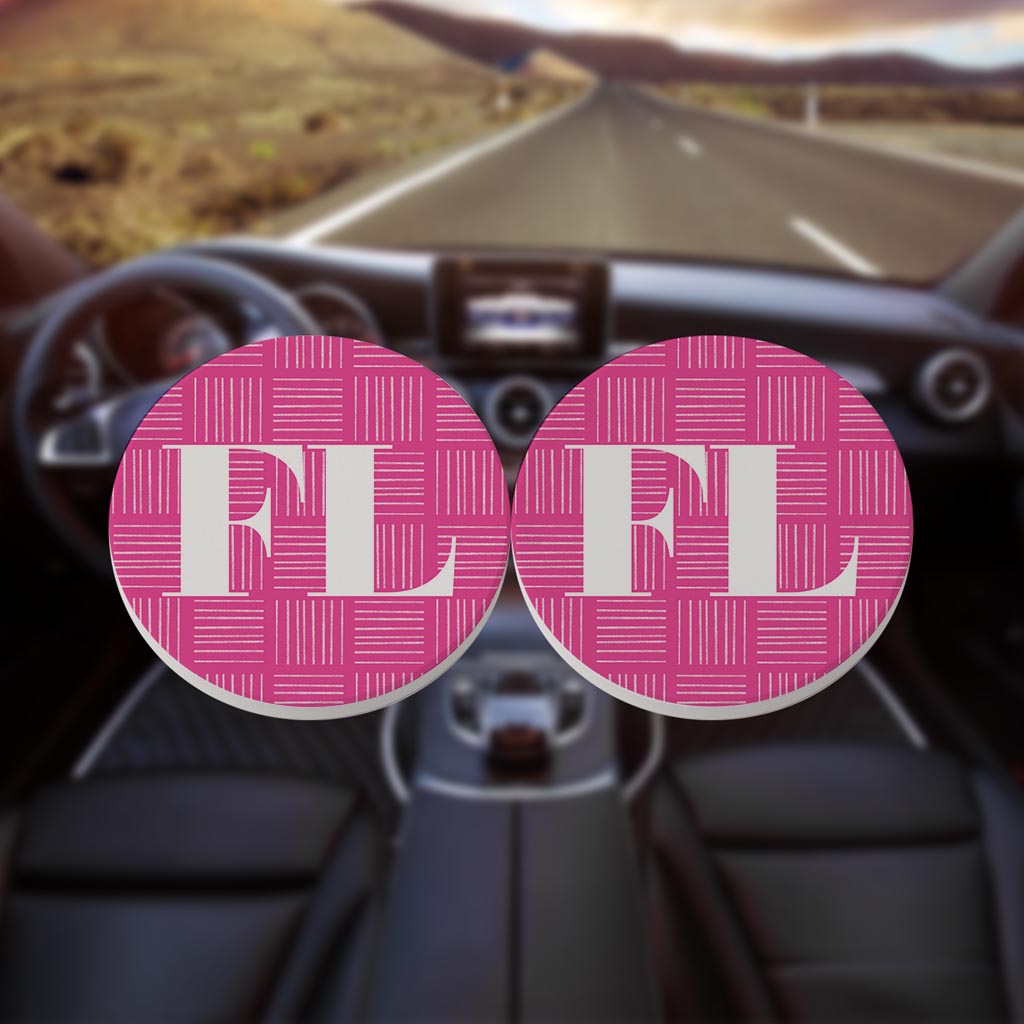 Bright Modern Abbreviated On Pink Florida | Absorbent Car Coasters | Set of 2 | Min 4