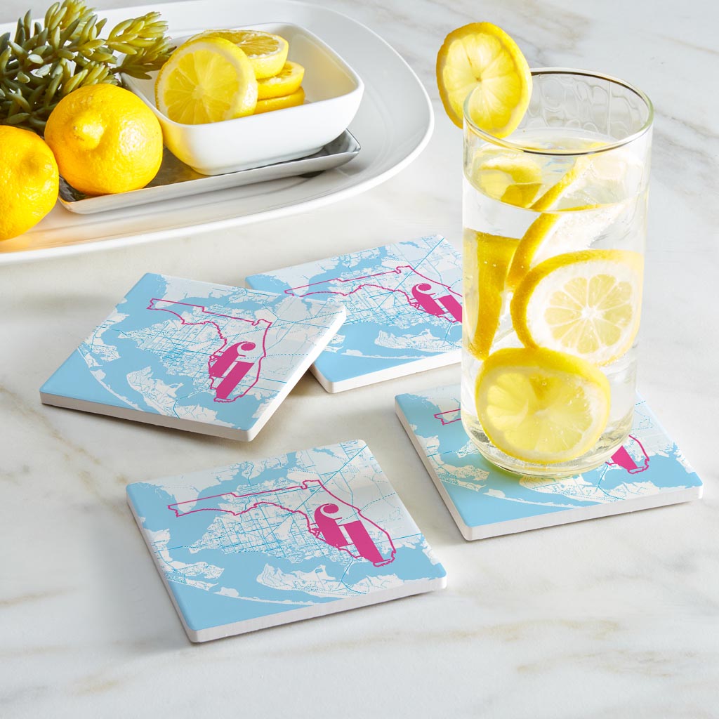 Bright Modern Abbreviated State Map Blue Florida Panama | Absorbent Coasters | Set of 4 | Min 2