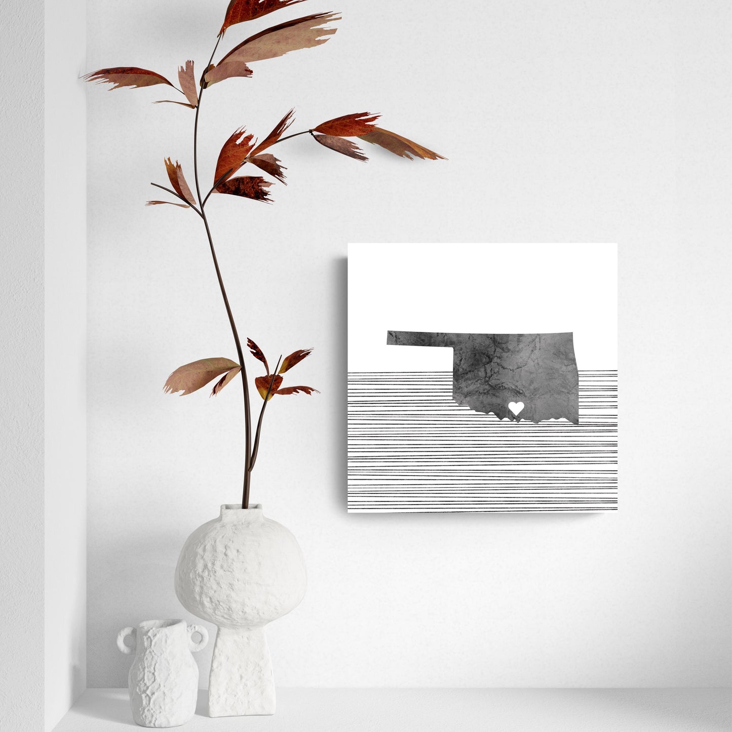 Minimalistic B&W Ardmore Ok Heart Straight State | Hi-Def Glass Art | Eaches | Min 2