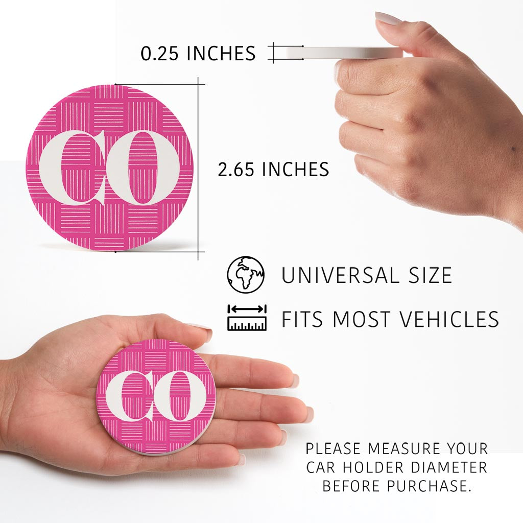 Bright Modern Abbreviated On Pink Colorado| Absorbent Car Coasters | Set of 2 | Min 4