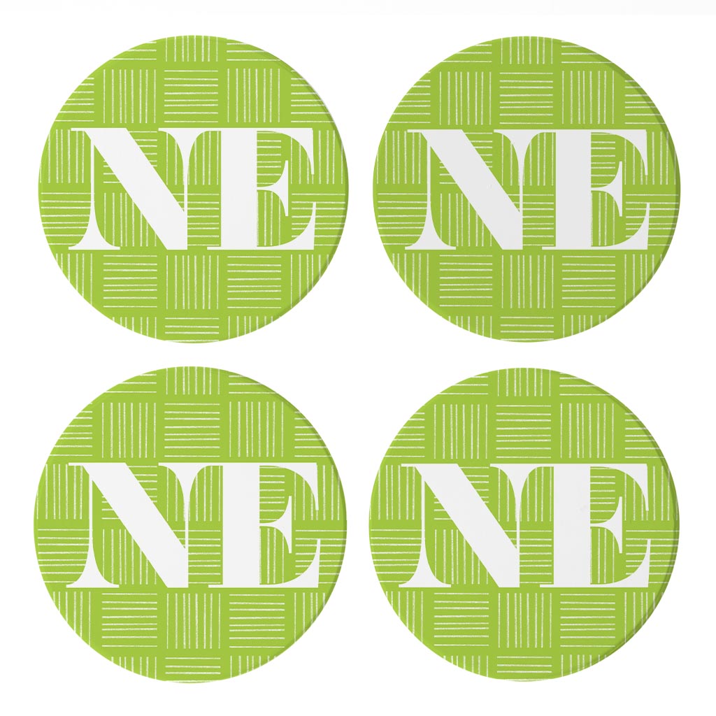 Bright Modern Abbreviated On Green Nebraska | Absorbent Coasters | Set of 4 | Min 2