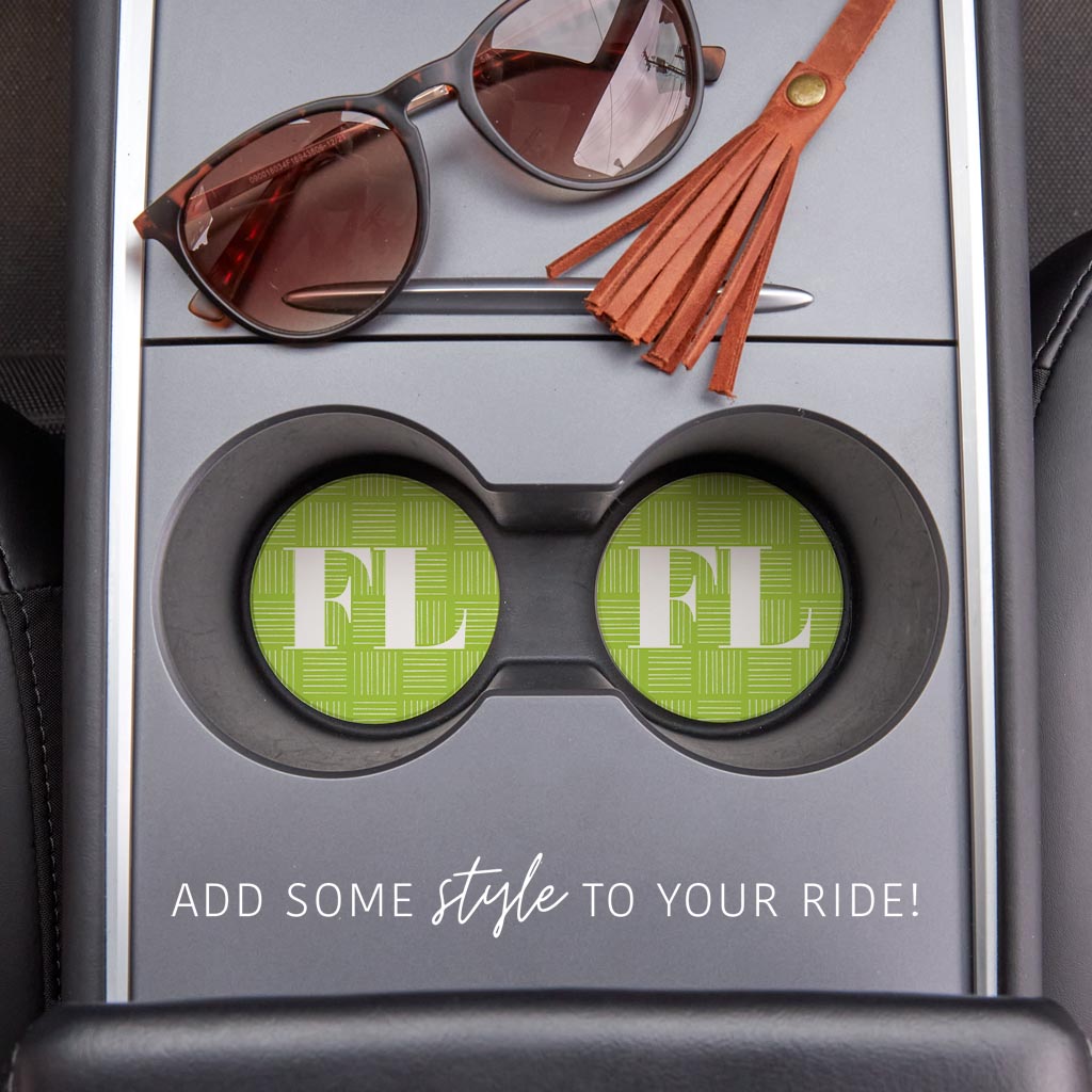 Bright Modern Abbreviated On Green Florida | Absorbent Car Coasters | Set of 2 | Min 4