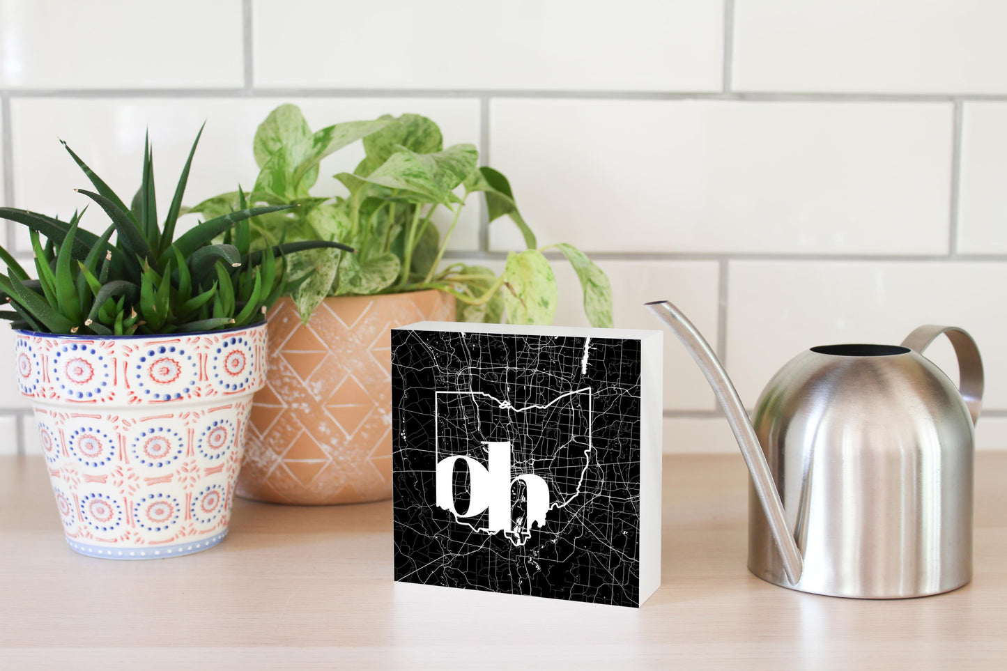 Black And White Abbreviated State Map Black Ohio Columbus | Wood Block | Eaches | Min 4