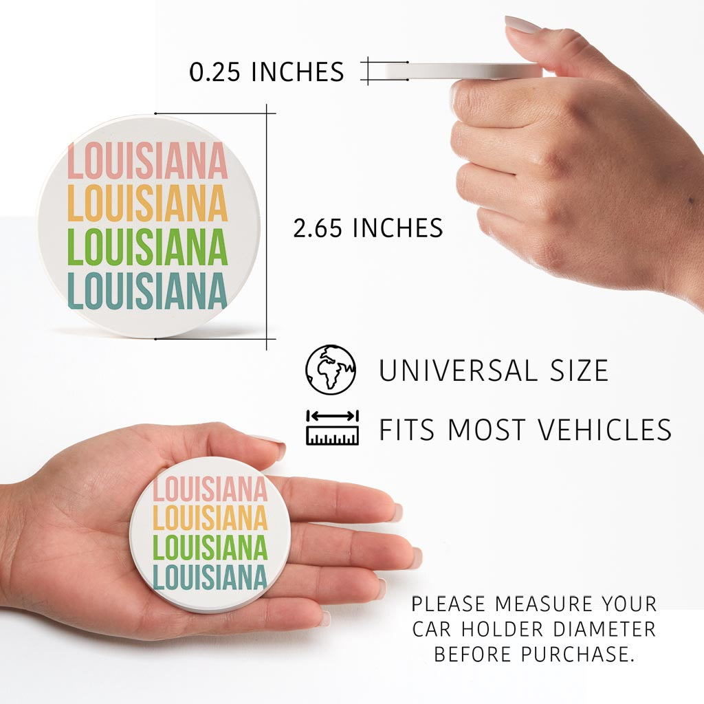 Boho Color Repeated State Name Louisiana | Absorbent Car Coasters | Set of 2 | Min 4