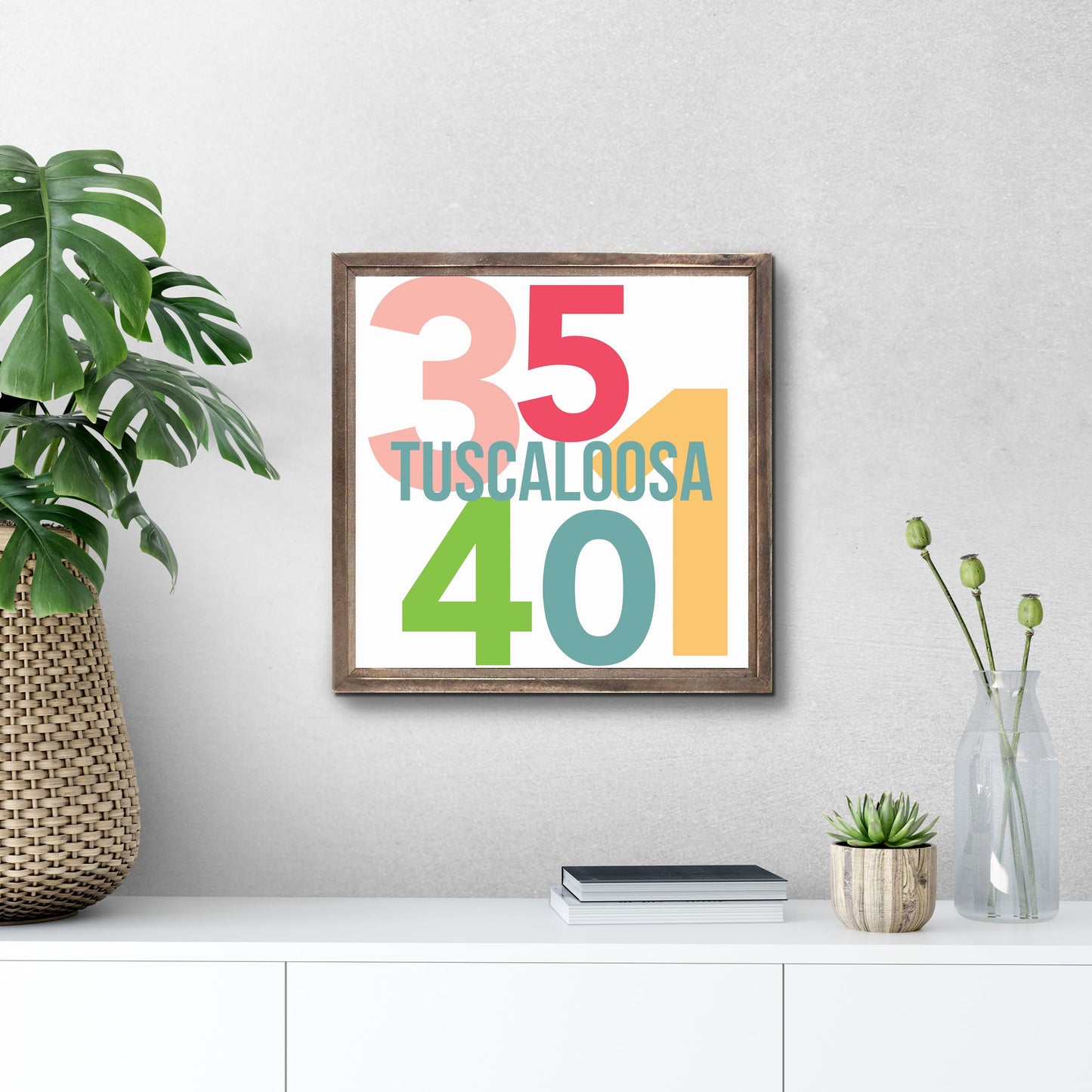 Boho Color Color Block City Zip Alabama Tuscaloosa | Wood Sign | Eaches | Min 1