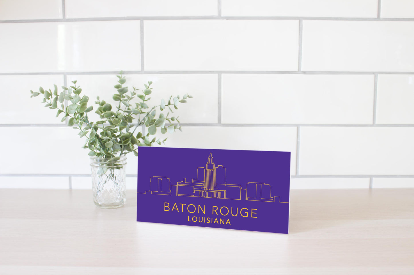 Minimalistic Purple And Gold Baton Rouge Skyline| Wood Sign | Eaches | Min 4