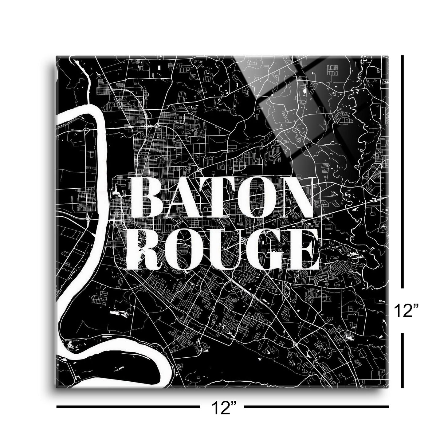 Minimalistic Baton Rouge Black Map | Hi-Def Glass Art | Eaches | Min 1