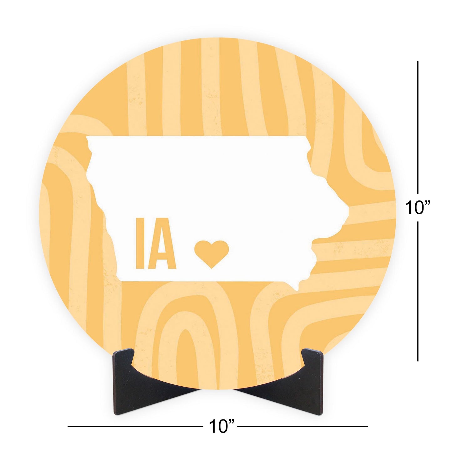 Boho Color Heart State On Yellow Iowa | Wood Sign | Eaches | Min 1