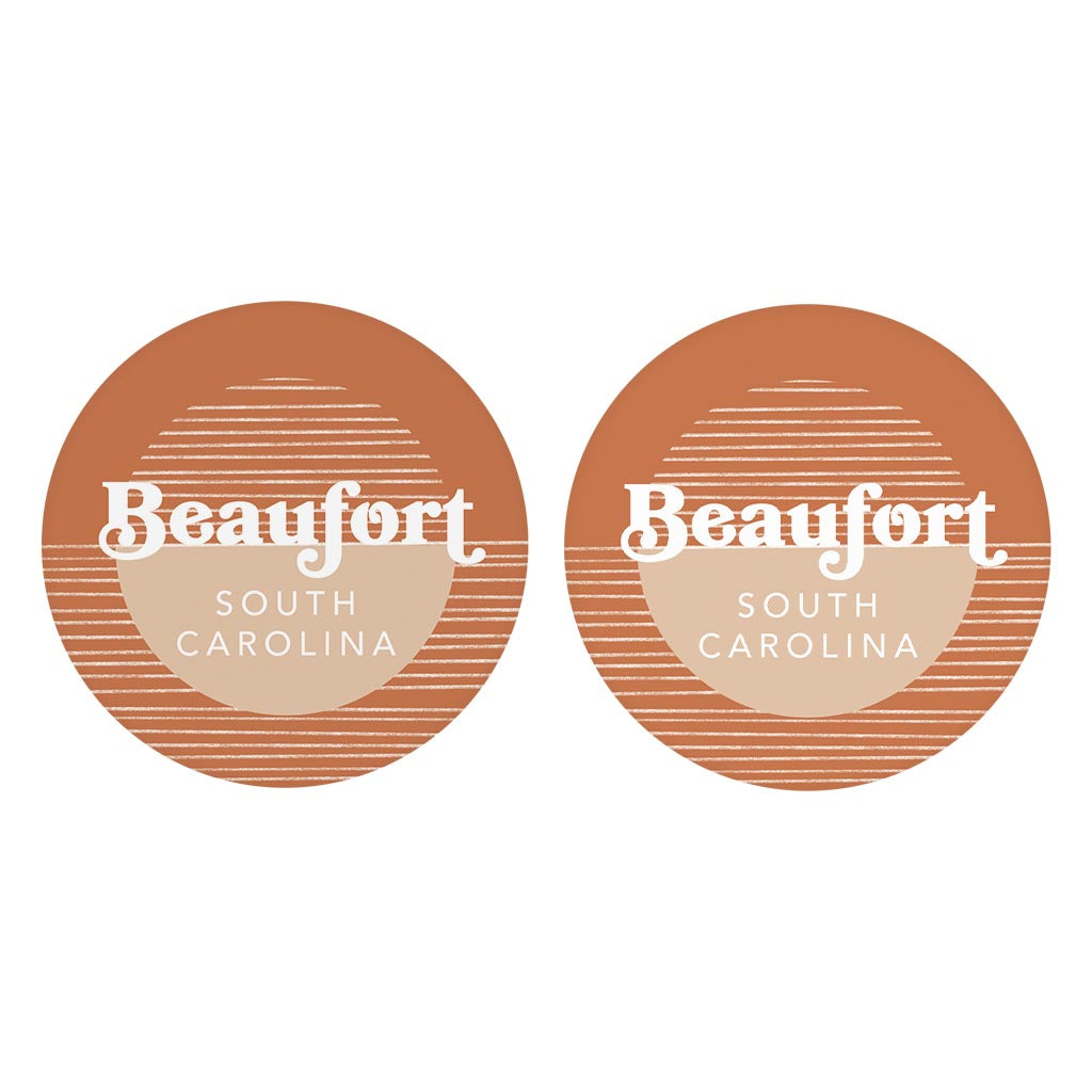 Vintage Groove Half Circle Lines South Carolina Beaufort| Absorbent Car Coasters | Set of 2 | Min 4