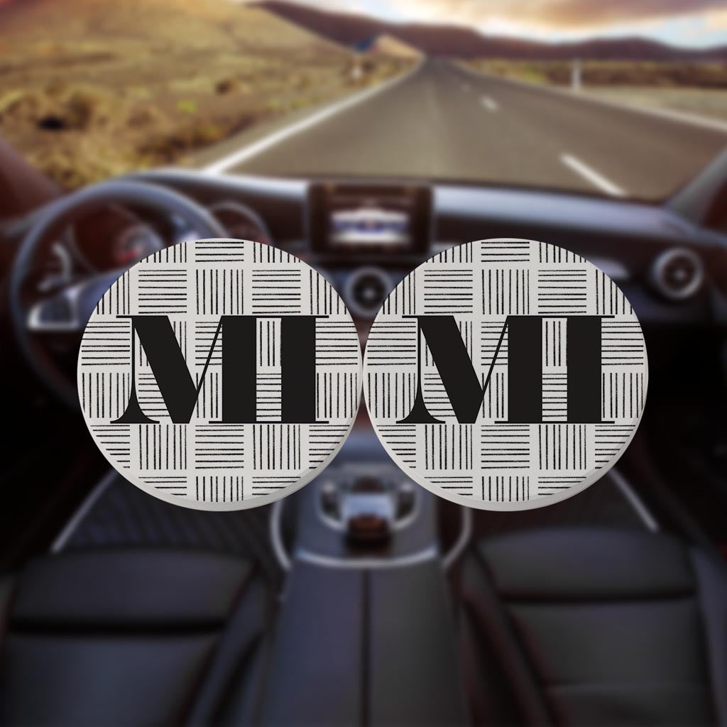 Black And White Abbreviated On White Michigan| Absorbent Car Coasters | Set of 2 | Min 4