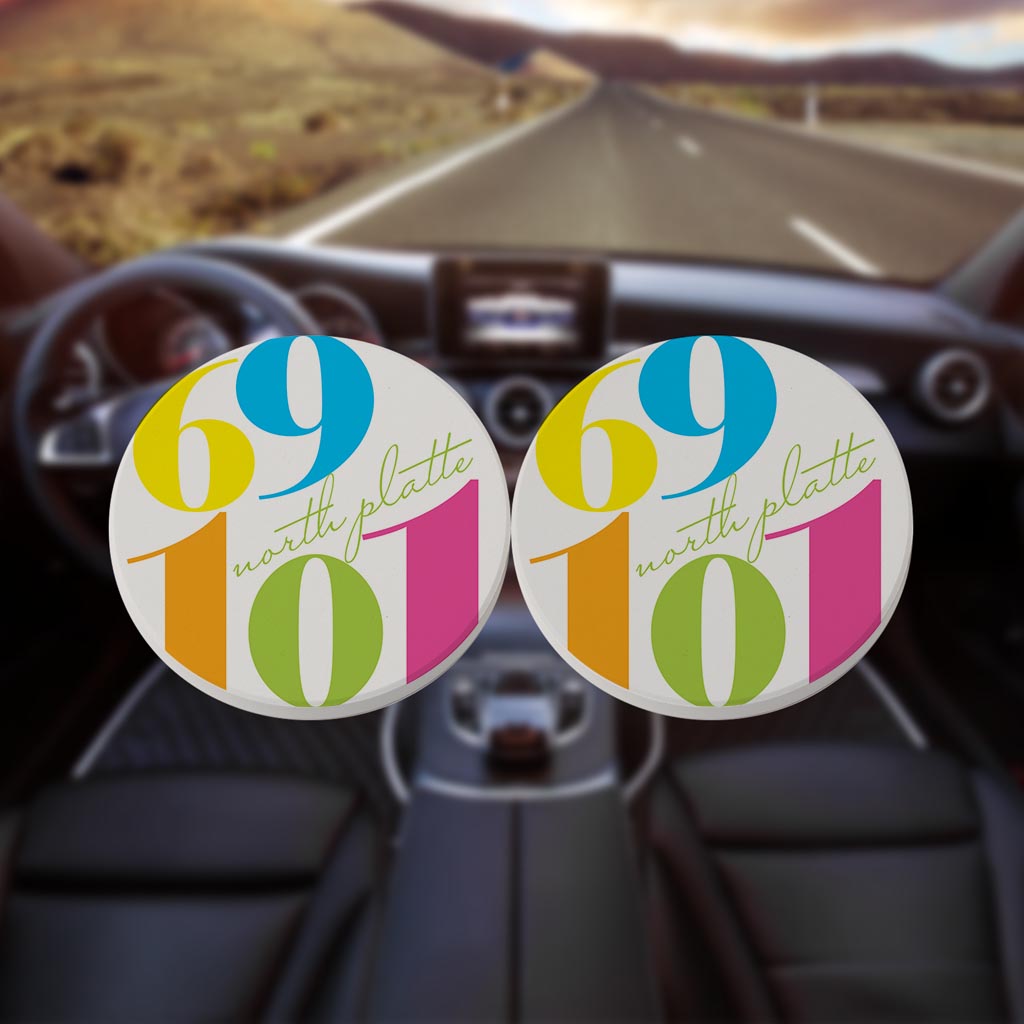 Bright Modern Color Block City Zip Nebraska North Platte | Absorbent Car Coasters | Set of 2 | Min 4
