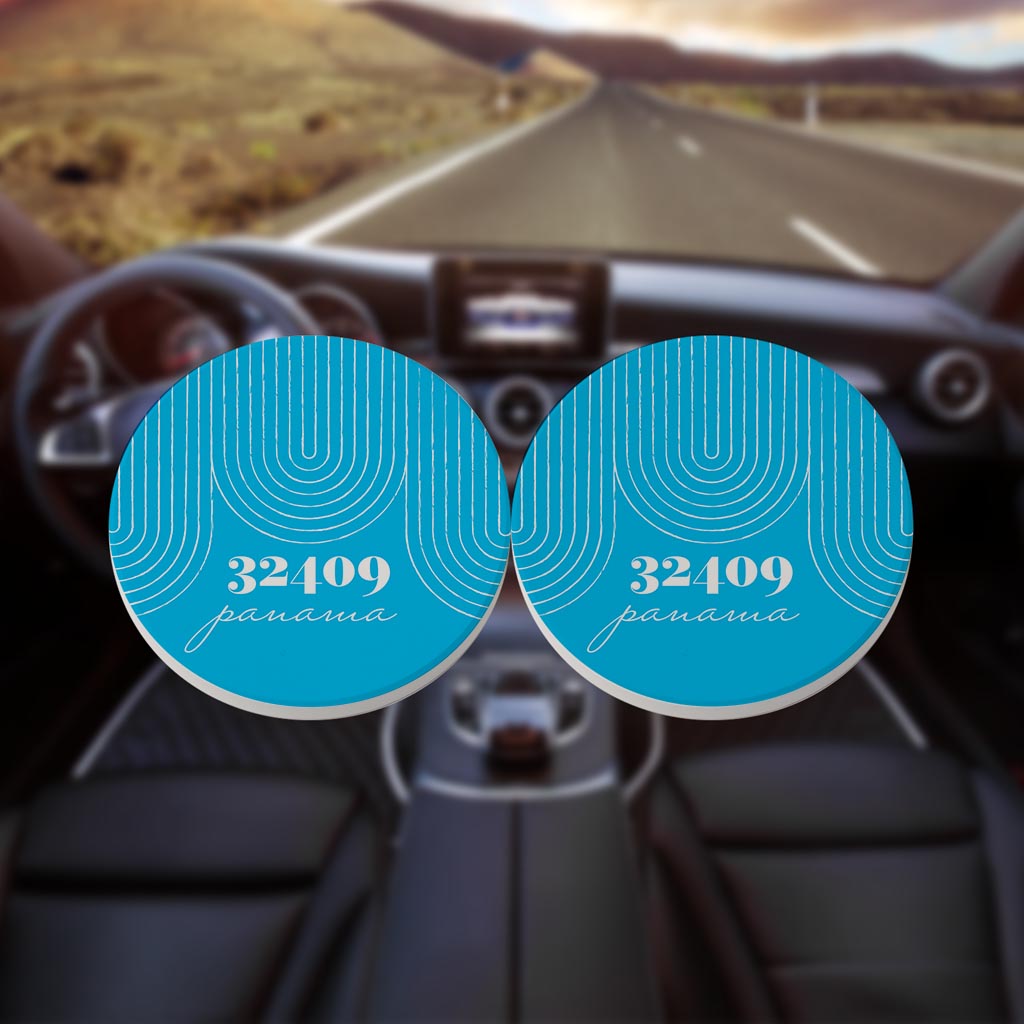 Bright Modern City Zip On Teal Florida Panama | Absorbent Car Coasters | Set of 2 | Min 4