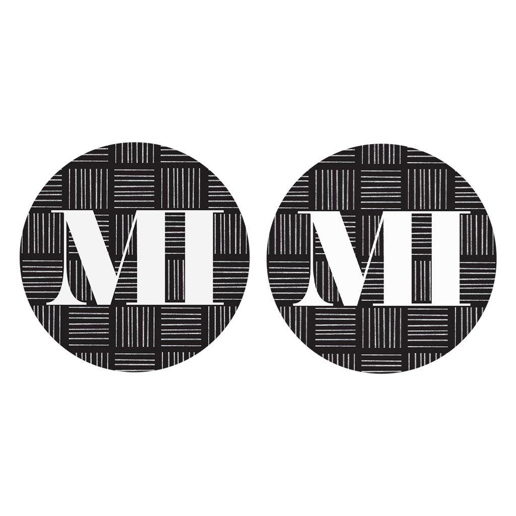 Black And White Abbreviated On Black Michigan| Absorbent Car Coasters | Set of 2 | Min 4