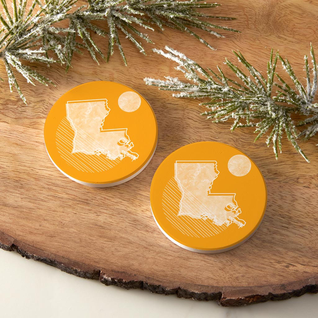 Bright Modern Geometric On Orange Louisiana | Absorbent Car Coasters | Set of 2 | Min 4