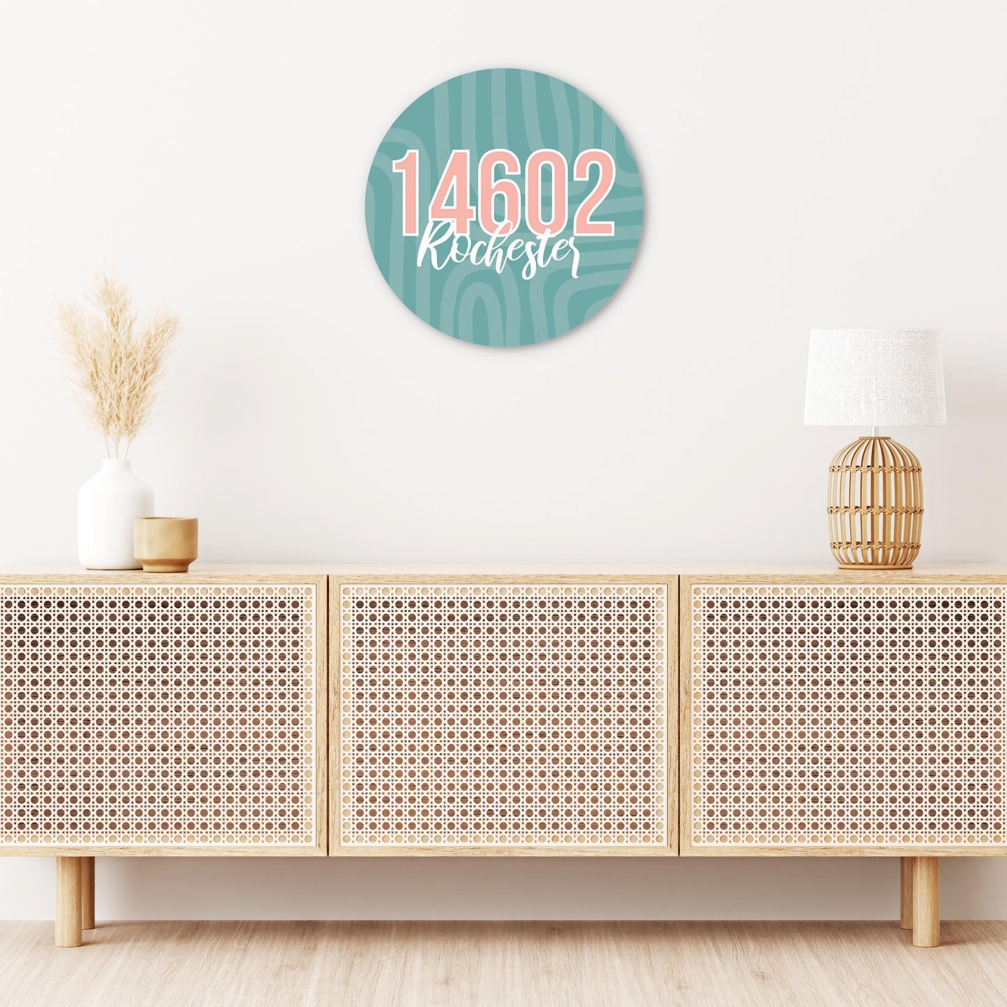 Boho Color City Zip On Blue New York Rochester | Wood Sign | Eaches | Min 1