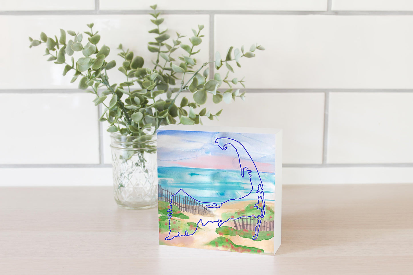 Watercolor Beach Scene | Wood Block | Eaches | Min 4