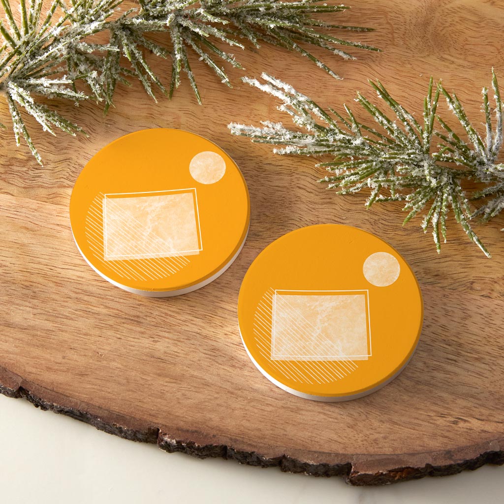 Bright Modern Geometric On Orange Colorado| Absorbent Car Coasters | Set of 2 | Min 4