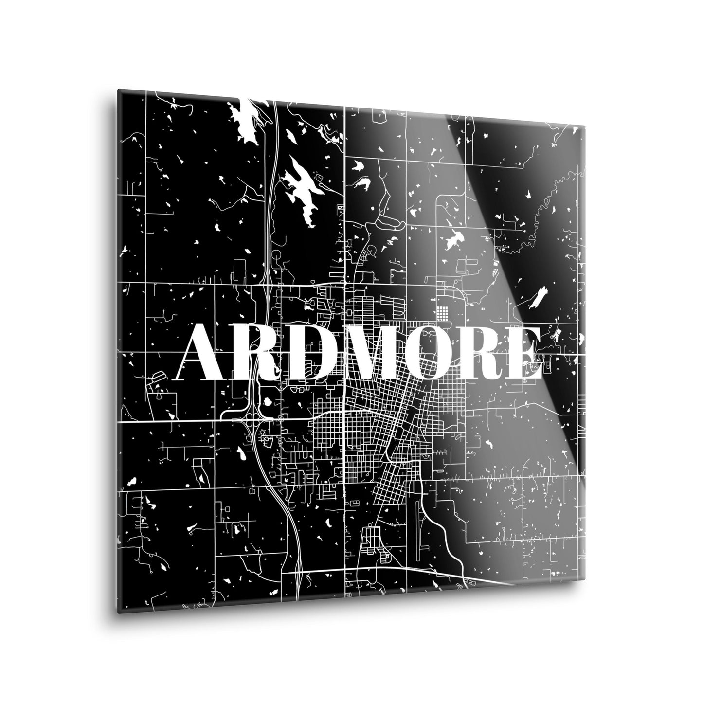 Minimalistic B&W Ardmore Ok Map | Hi-Def Glass Art | Eaches | Min 2