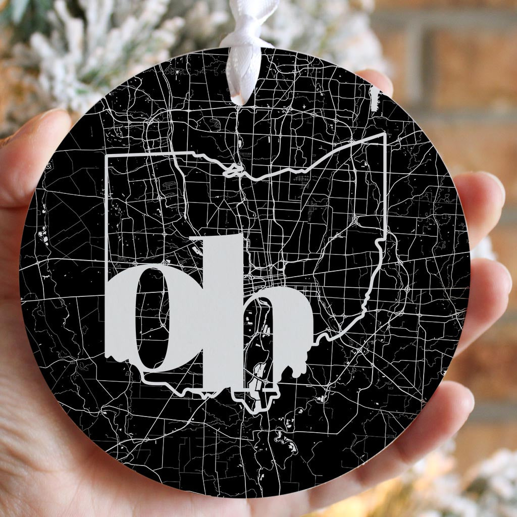 Black And White Abbreviated State Map Black Ohio Columbus| Wood Ornament | Eaches | Min 6