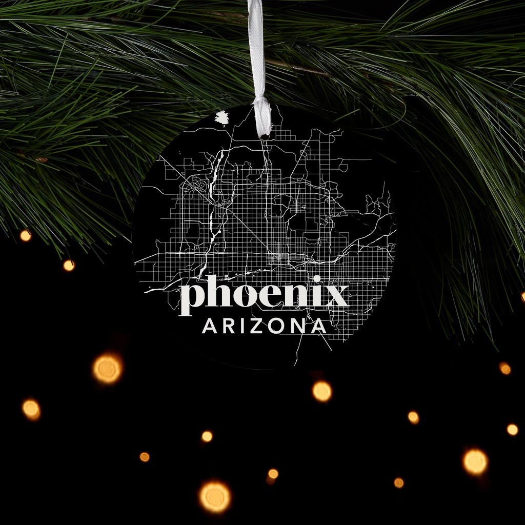 Black And White Black Map Arizona Phoenix| Wood Ornament | Eaches | Min 6