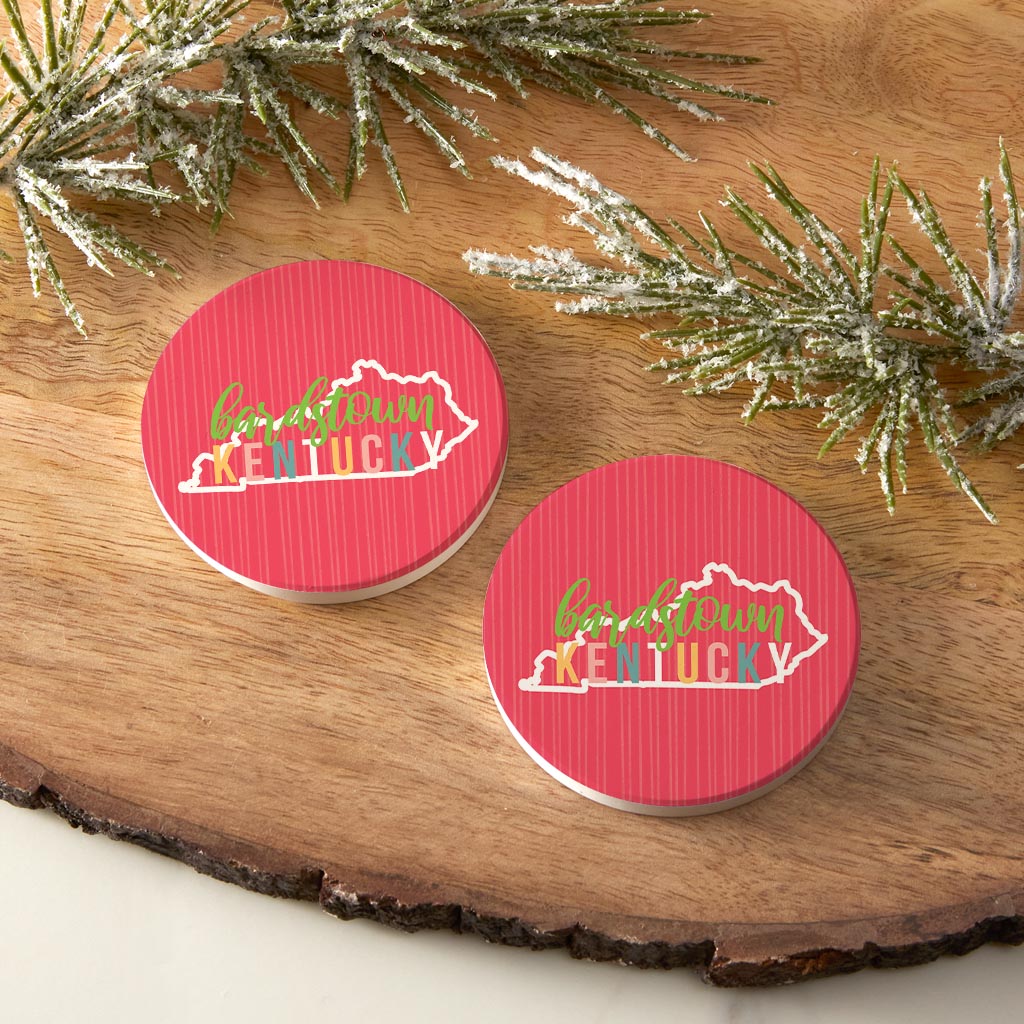 Boho Color State On Pink Kentucky Bardstown| Absorbent Car Coasters | Set of 2 | Min 4