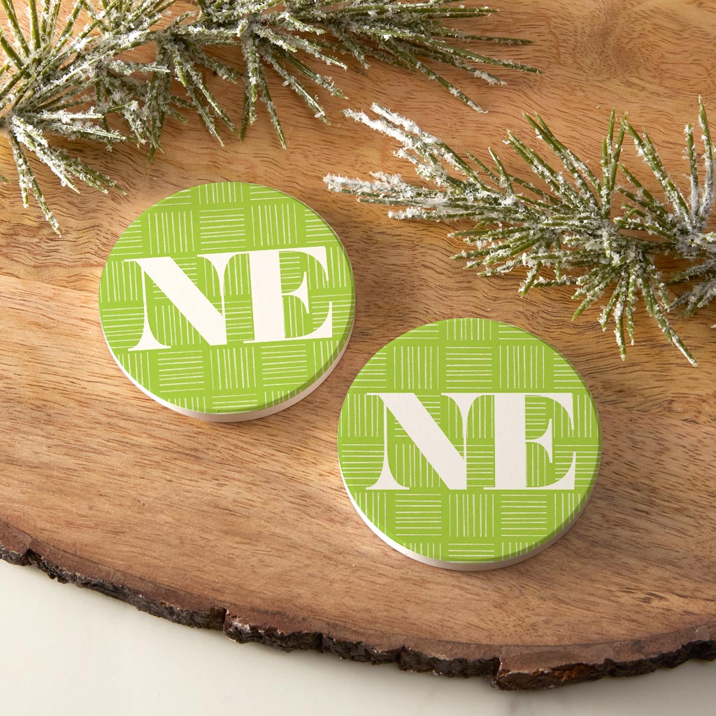 Bright Modern Abbreviated On Green Nebraska| Absorbent Car Coasters | Set of 2 | Min 4