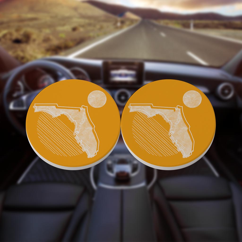 Bright Modern Geometric On Orange Florida | Absorbent Car Coasters | Set of 2 | Min 4