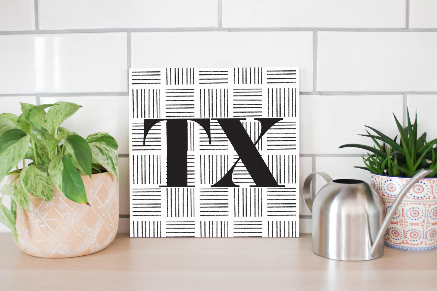 Black And White Abbreviated On White Texas | Wood Sign | Eaches | Min 2