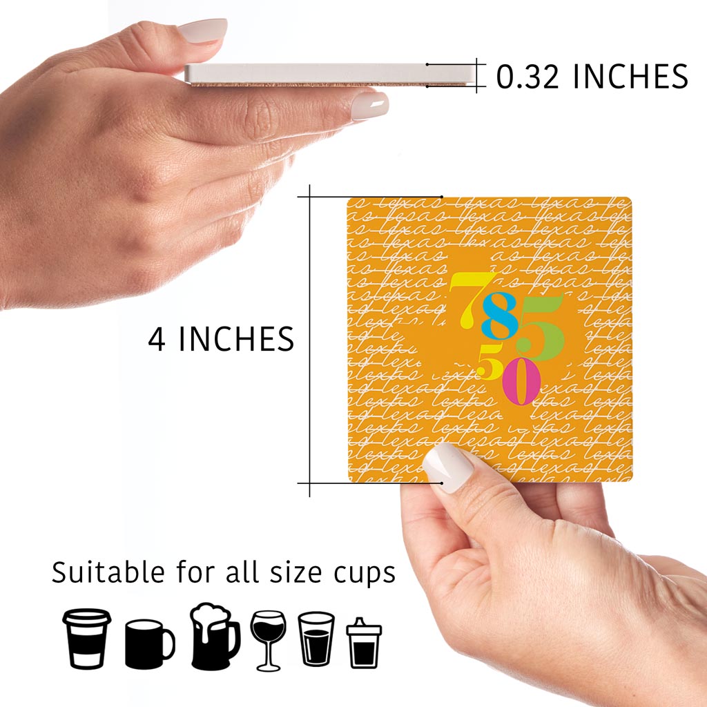Bright Modern State Script Orange Texas Harlingen | Absorbent Coasters | Set of 4 | Min 2