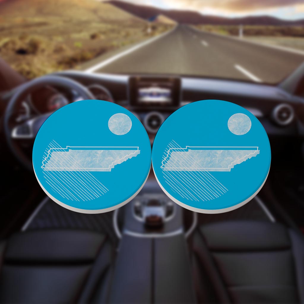 Bright Modern Geometric On Blue Tennessee | Absorbent Car Coasters | Set of 2 | Min 4