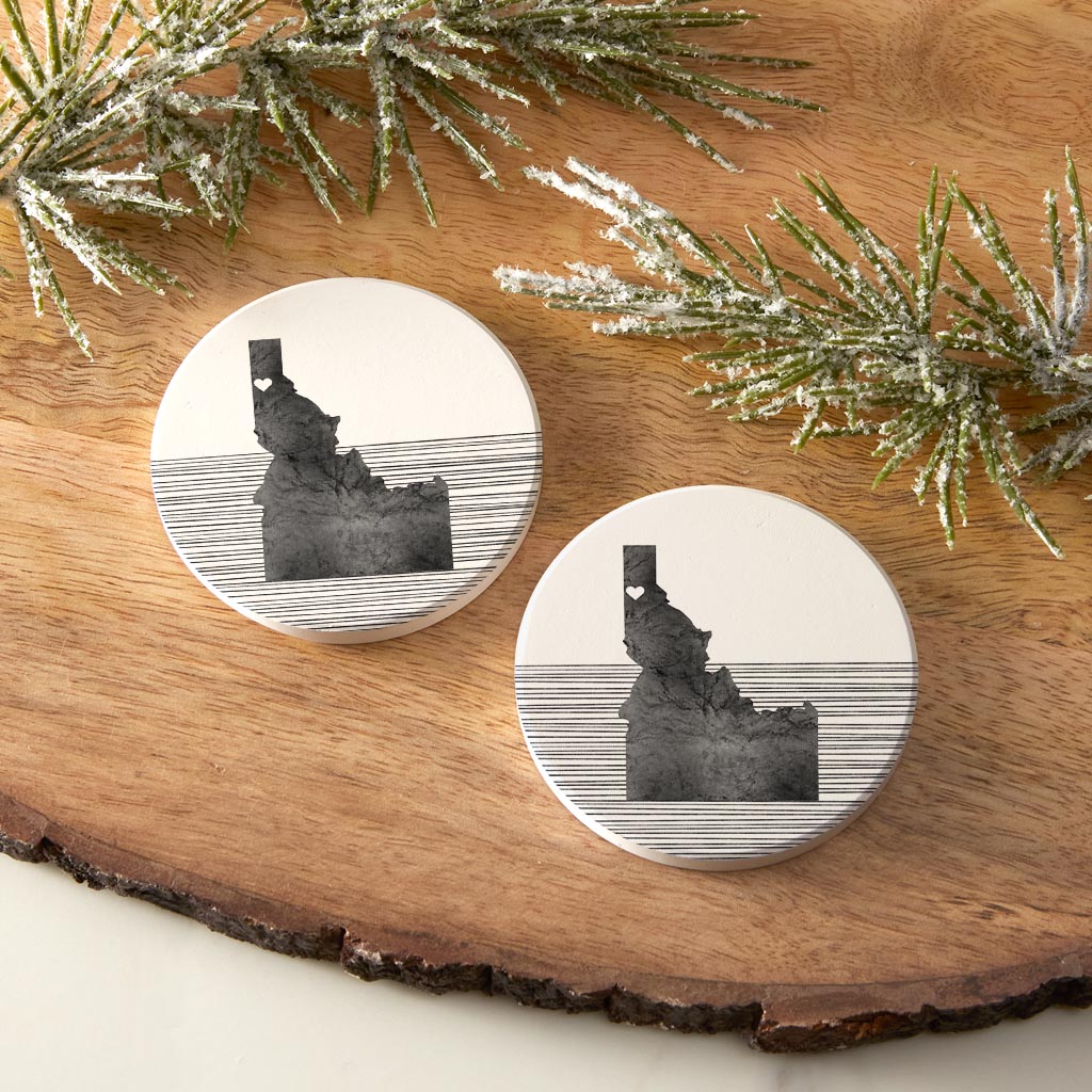 Minimalist B&W Idaho Coeur Dalene Heart Straight Lines | Absorbent Car Coasters | Set of 2 | Min 4