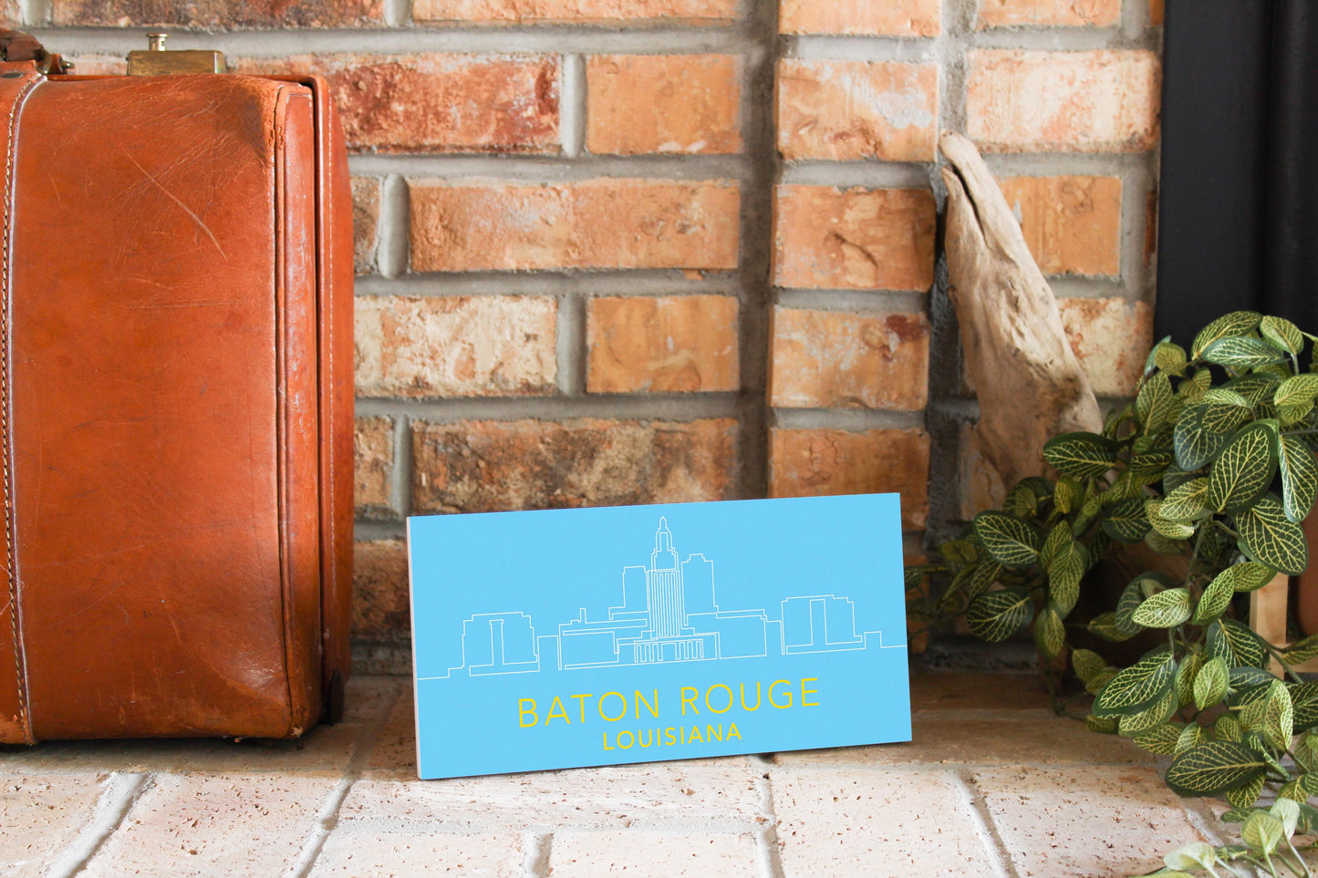 Minimalistic Blue And Gold Baton Rouge Skyline| Wood Sign | Eaches | Min 4