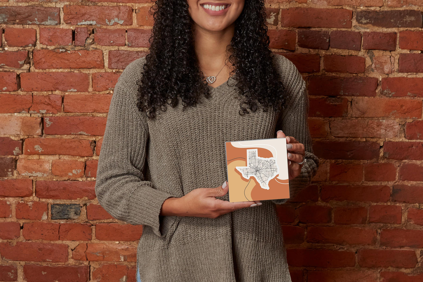 Vintage Groove Fluid Orange Map Texas Dallas | Wood Block | Eaches | Min 4