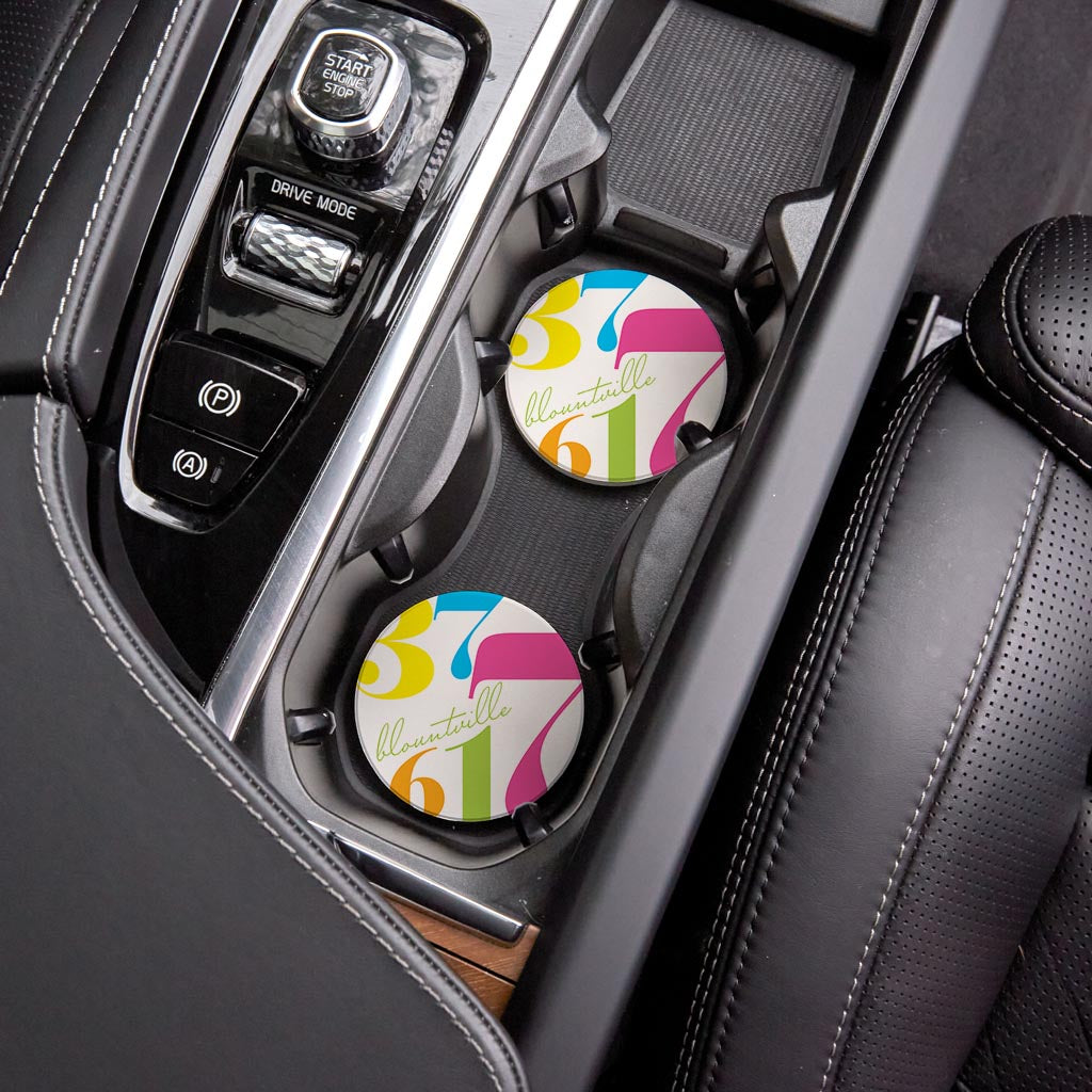 Bright Modern Color Block City Zip Tennessee Blountville | Absorbent Car Coasters | Set of 2 | Min 4