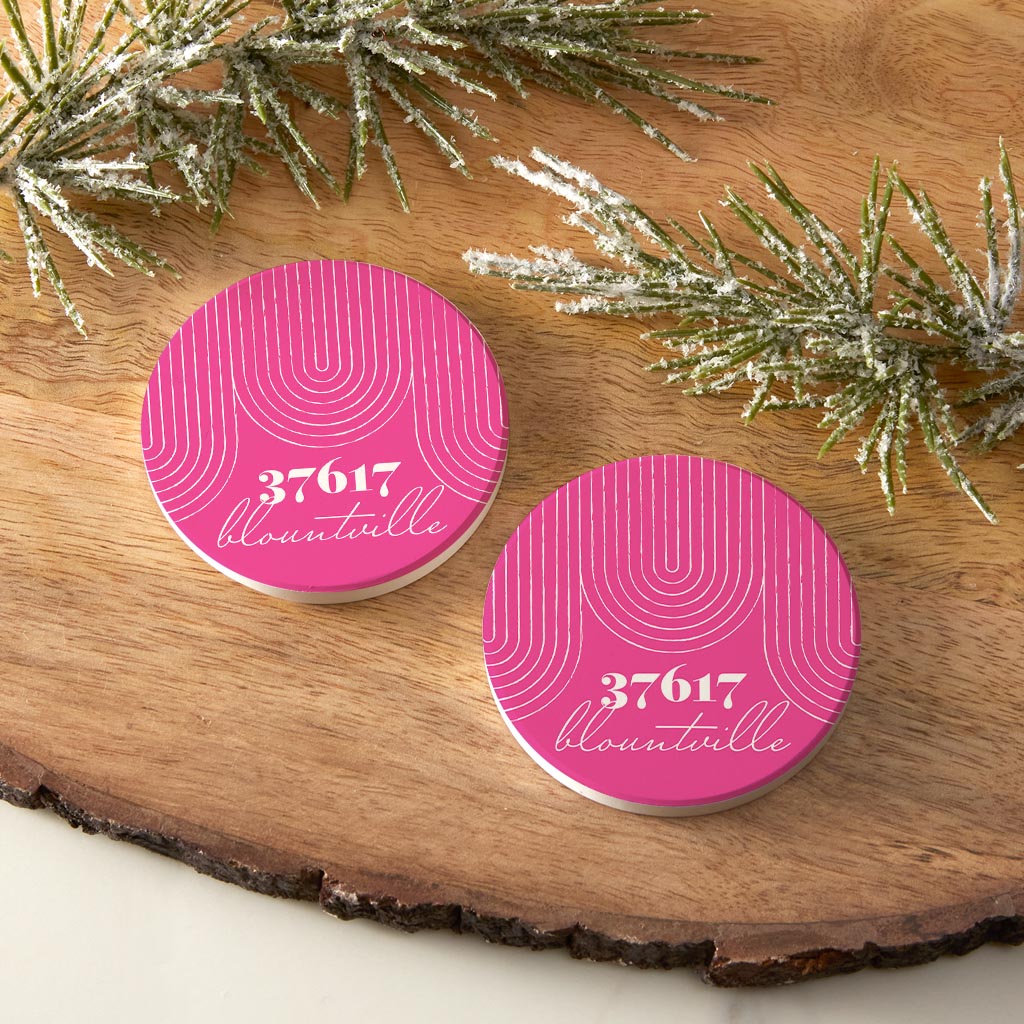 Bright Modern City Zip On Pink Tennessee Blountville | Absorbent Car Coasters | Set of 2 | Min 4