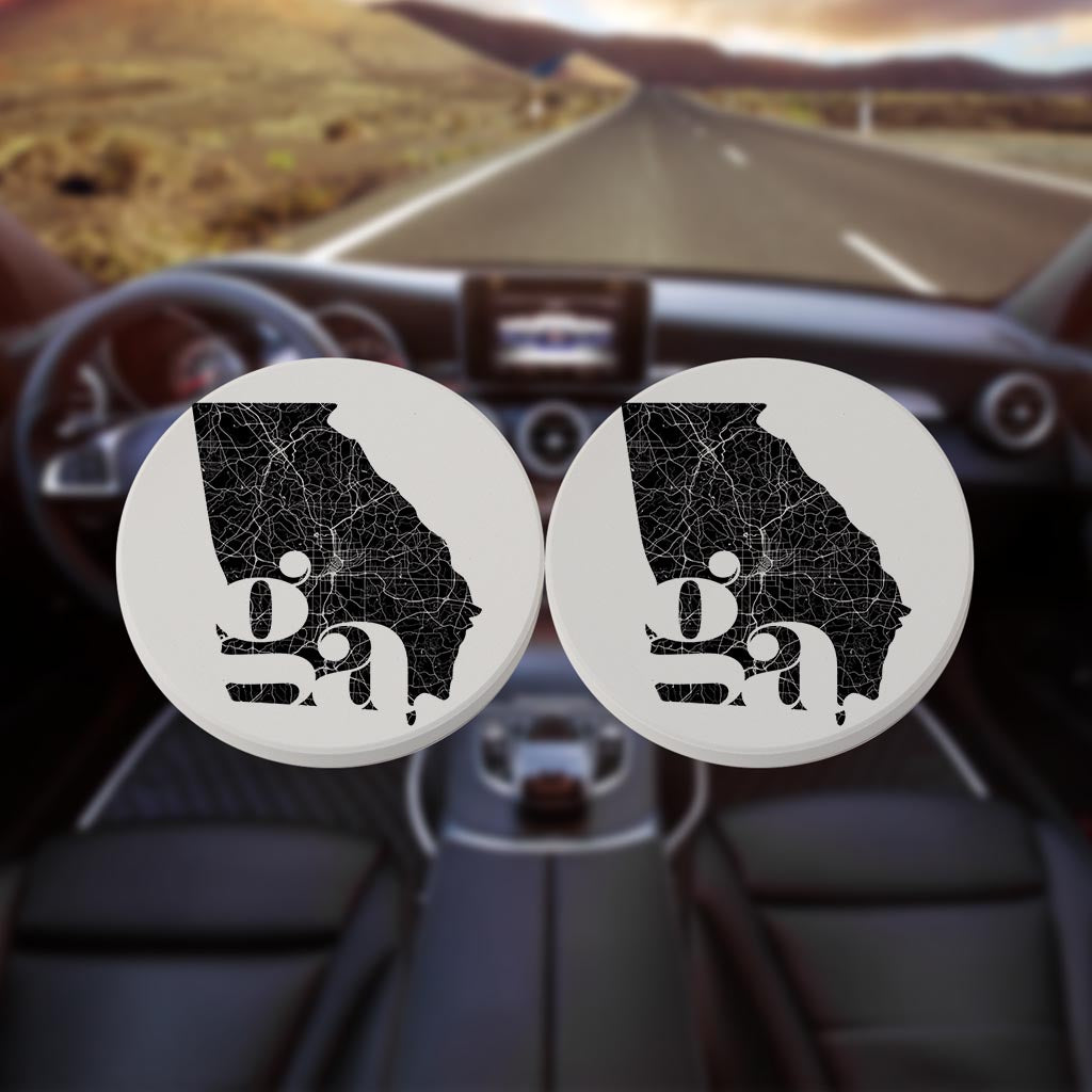 Black And White Abbreviated State Map White Georgia | Absorbent Car Coasters | Set of 2 | Min 4