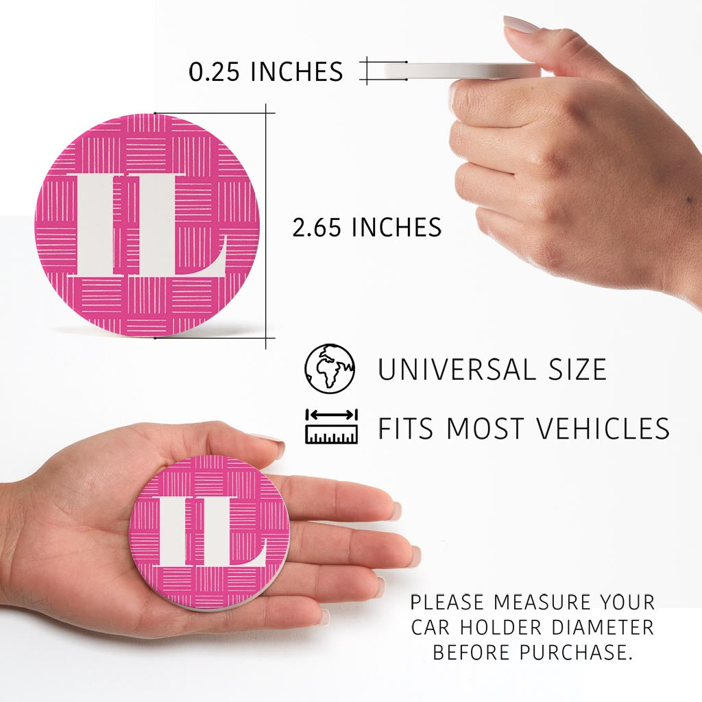 Bright Modern Abbreviated On Pink Illinois| Absorbent Car Coasters | Set of 2 | Min 4