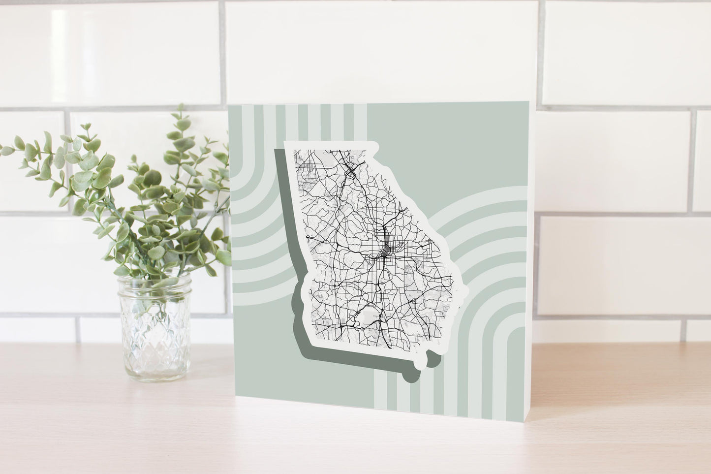 Vintage Groove Light Green Lines Map Georgia Atlanta | Wood Block | Eaches | Min 2