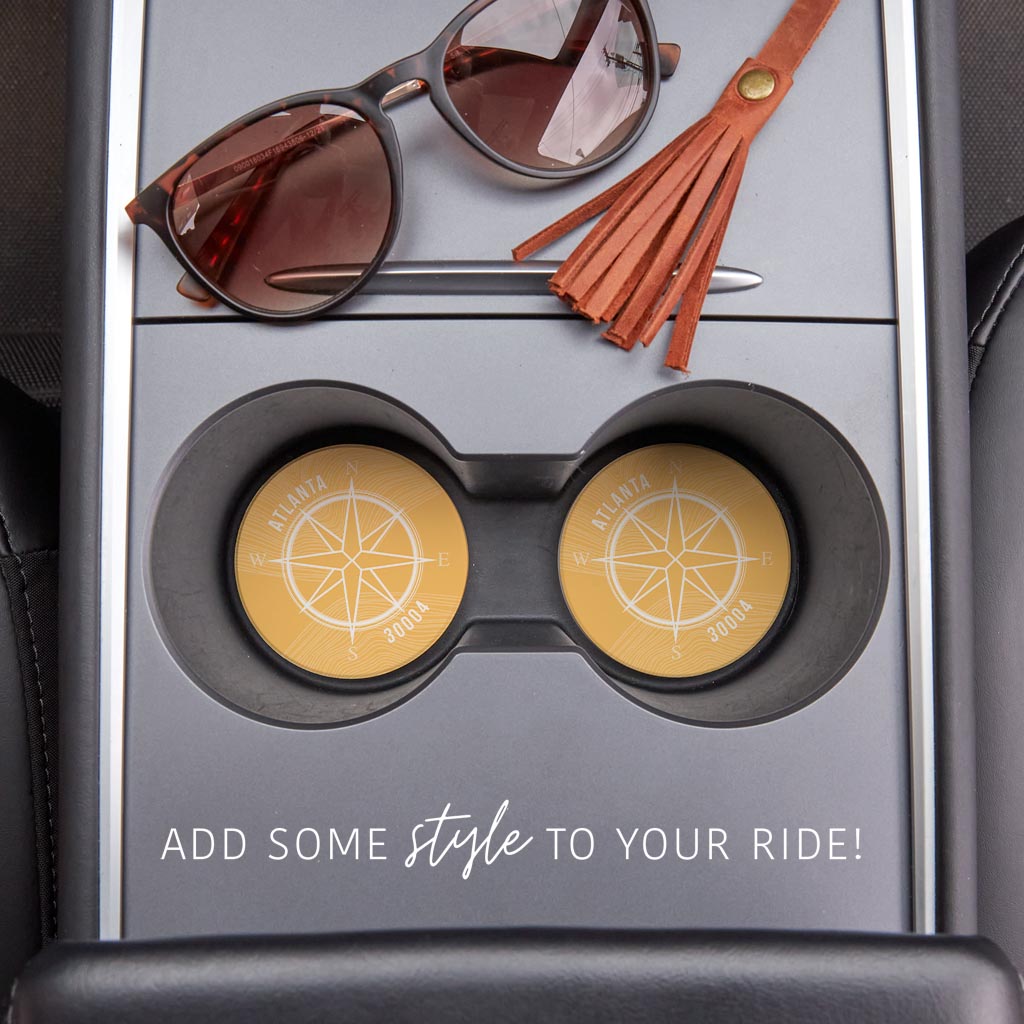 Boho Color Compass Zip On Yellow Georgia Atlanta | Absorbent Car Coasters | Set of 2 | Min 4