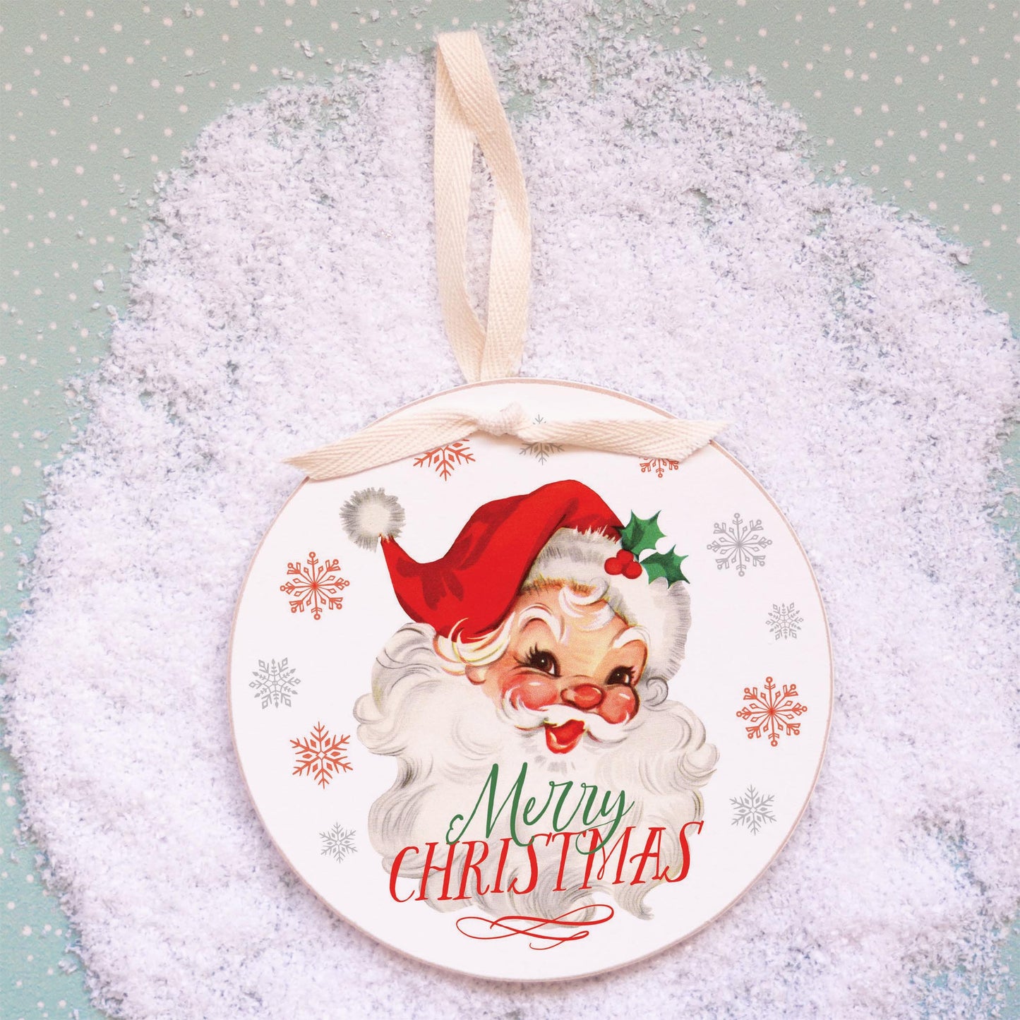 6" Round Ornament-Classic Santa Merry Christmas -2