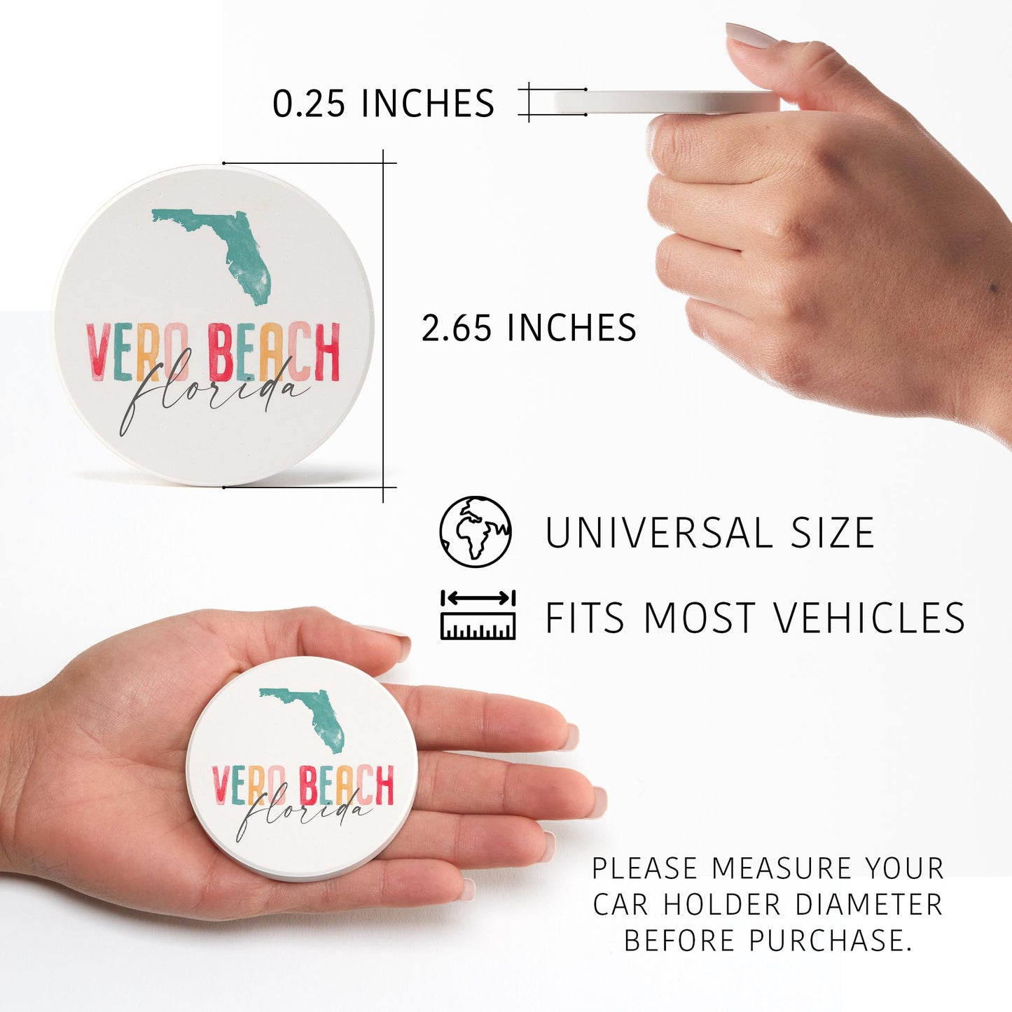 Car Coaster 2-Pack Love Local-Watercolor City Vero Beach Florida -2